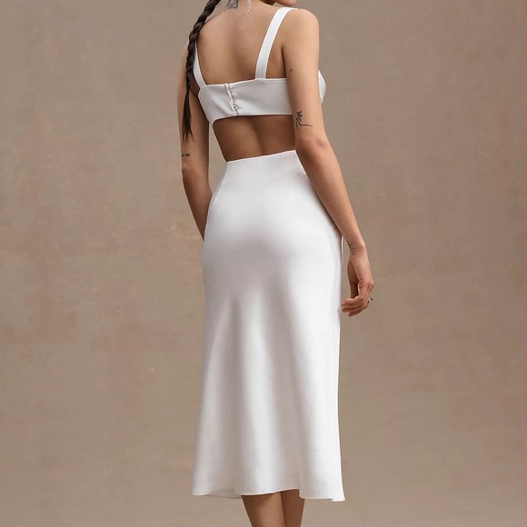 Sachin + Babi Dresses & Skirts - BHLDN Sachin & Babi Sierra V-Neck Cutout Satin Midi Dress; White Dress
